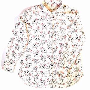Cottagecore Organic Floral Pima Cotton Blouse Button Up Long Sleeve